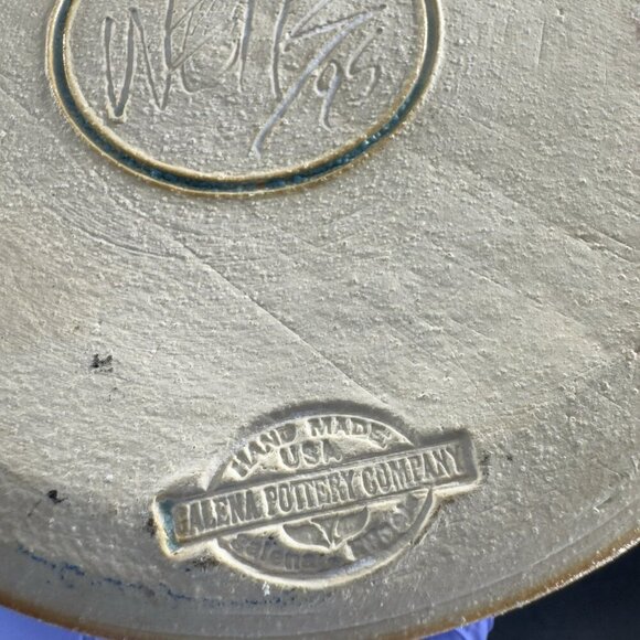 1995 Galena Pottery Company Large Heavy Vase Vessel Turquoise Drip Glaze Signed - Picture 7 of 16